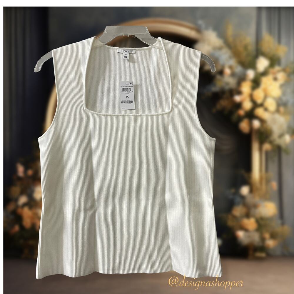 Pretty Cream Macy's Bar III Plus Ribbed Tank Top NWT Size 1X